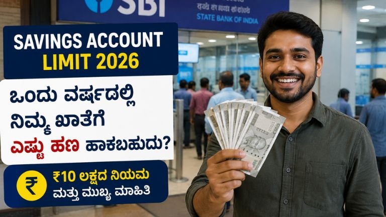 Savings Account Limit ಬ್ಯಾಂಕ್‌ನಲ್ಲಿ ಹಣ ಮತ್ತು ಪಾಸ್‌ಬುಕ್ ಹಿಡಿದಿರುವ ವ್ಯಕ್ತಿ