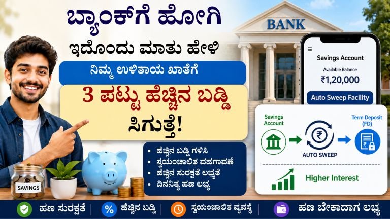 Auto Sweep Service ಮೂಲಕ ಉಳಿತಾಯ ಖಾತೆಯ ಹೆಚ್ಚುವರಿ ಹಣಕ್ಕೆ ಹೆಚ್ಚಿನ ಬಡ್ಡಿ ಪಡೆಯುವ ವಿಧಾನ