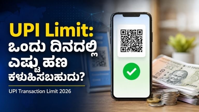 UPI Limit ಕುರಿತು ಮಾಹಿತಿ ನೀಡುವ ಫೀಚರ್ಡ್ ಇಮೇಜ್; QR ಕೋಡ್ ಮತ್ತು ಯಶಸ್ವಿ ಪಾವತಿ ಗುರುತಿನೊಂದಿಗೆ ಸ್ಮಾರ್ಟ್‌ಫೋನ್, ಭಾರತೀಯ ರೂಪಾಯಿ ನೋಟುಗಳು ಮತ್ತು ನಾಣ್ಯಗಳ ಹಿನ್ನೆಲೆ.